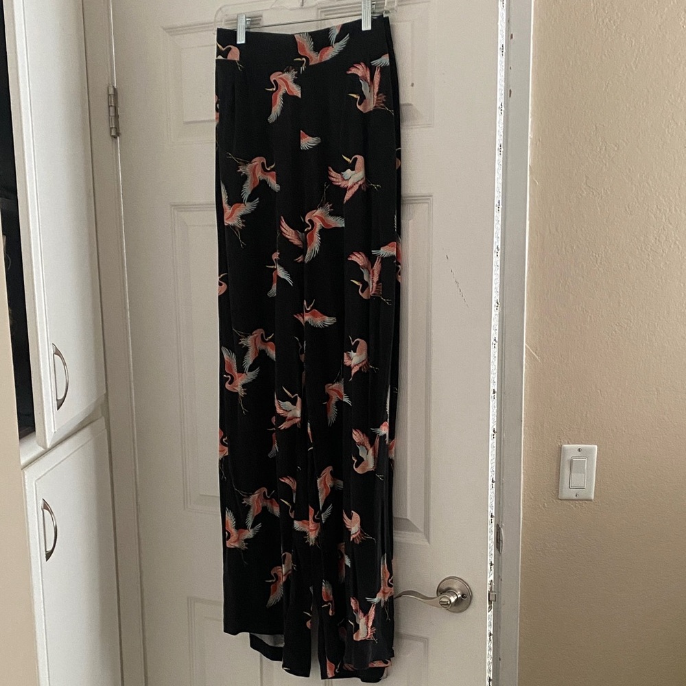 Elegant Black Pants with Bird Print